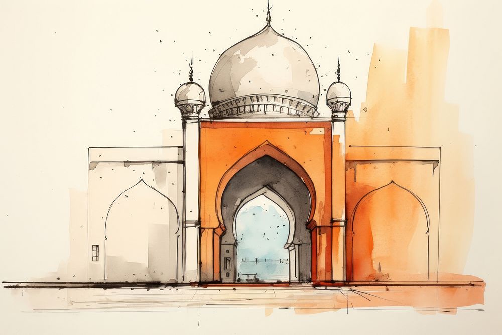 Mosque gateway arch sketch art architecture. AI generated Image by rawpixel.