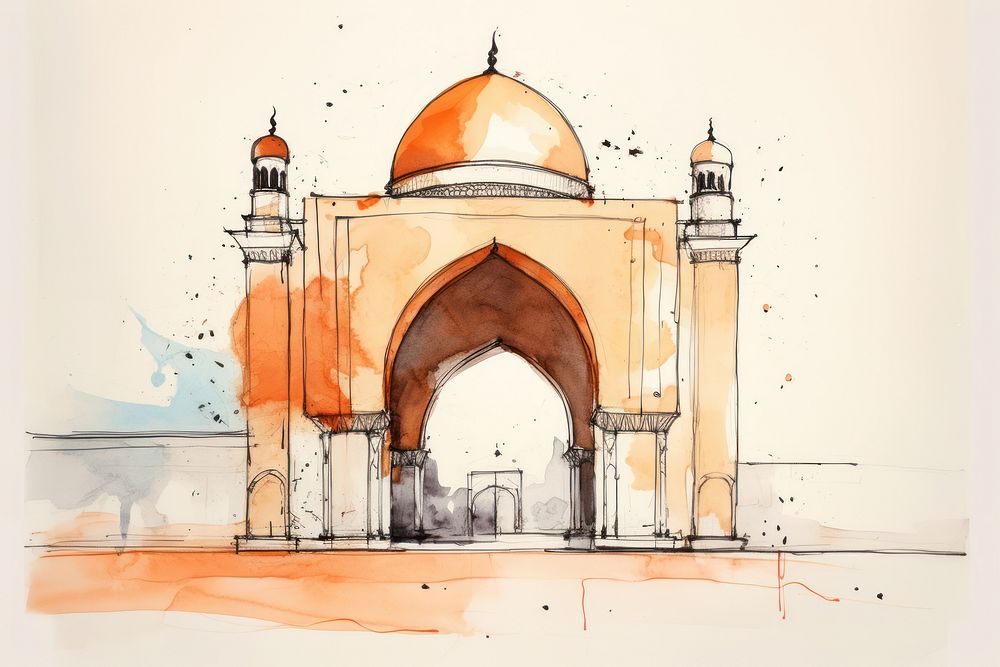 Mosque gateway arch sketch art architecture. AI generated Image by rawpixel.