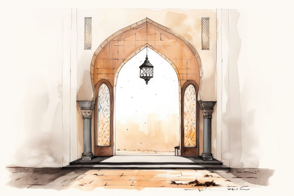 Mosque window arch architecture building sketch. 