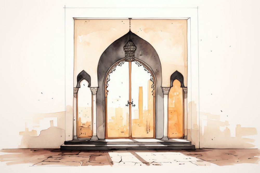 Mosque window arch architecture sketch spirituality. AI generated Image by rawpixel.