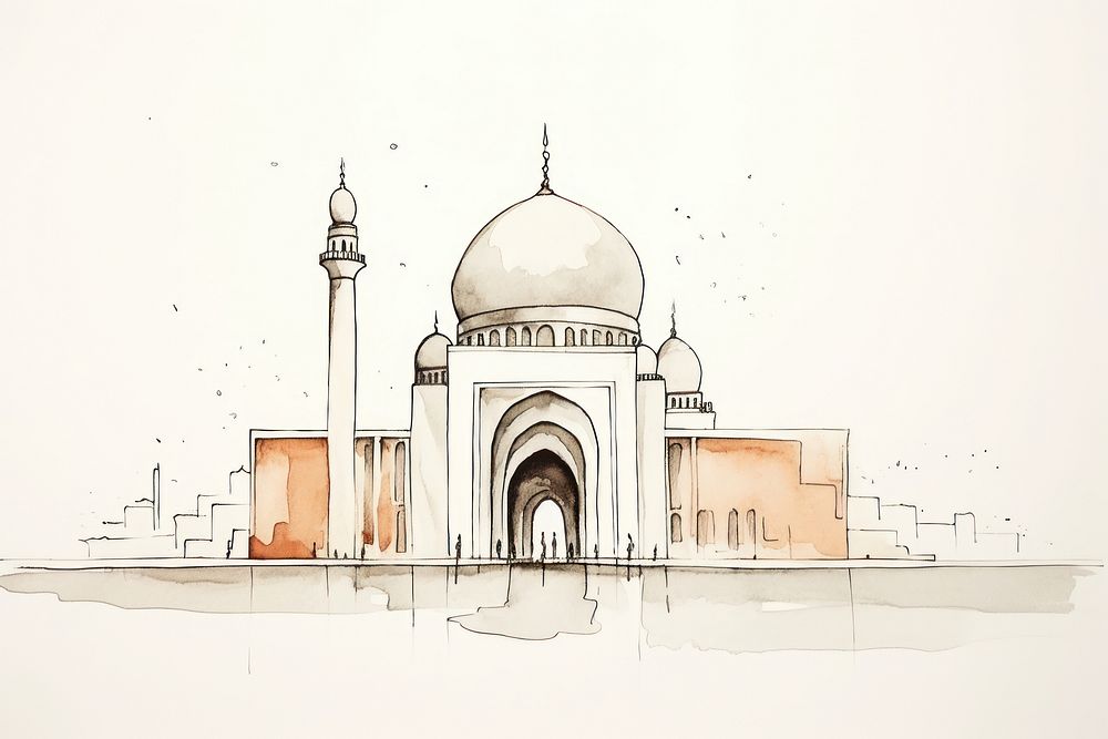 Muslim mosque arch sketch architecture building. AI generated Image by rawpixel.