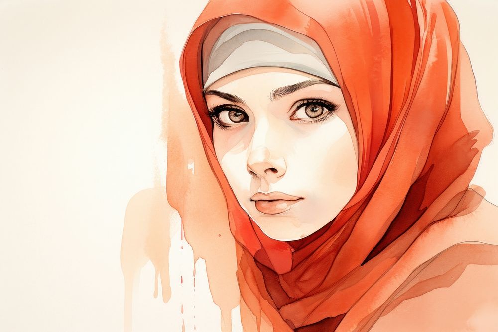 Muslim girl sketch portrait drawing. AI generated Image by rawpixel.