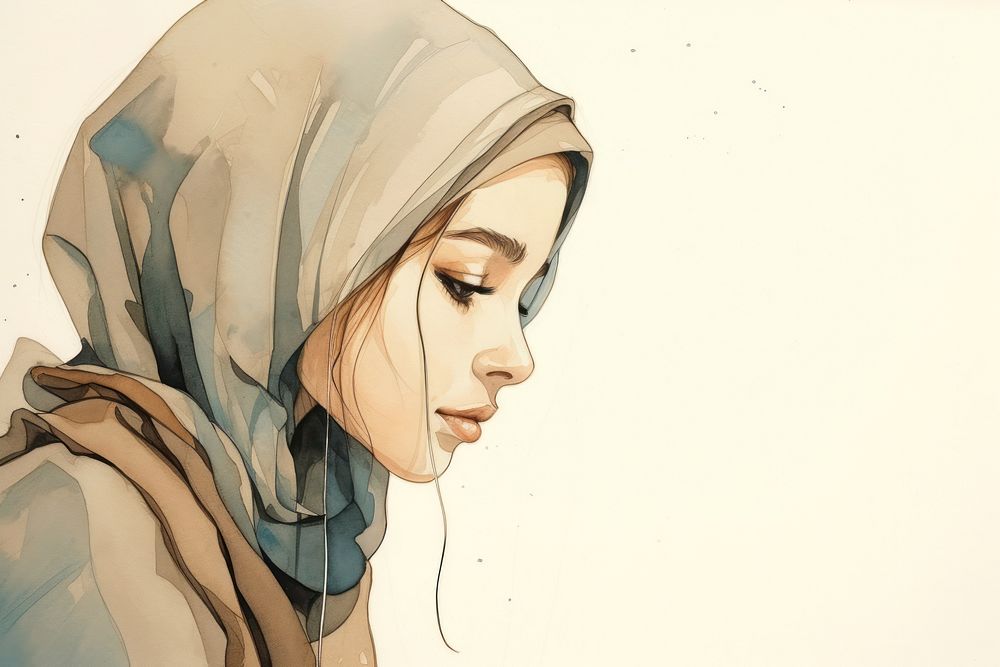 Muslim girl sketch art portrait. AI generated Image by rawpixel.