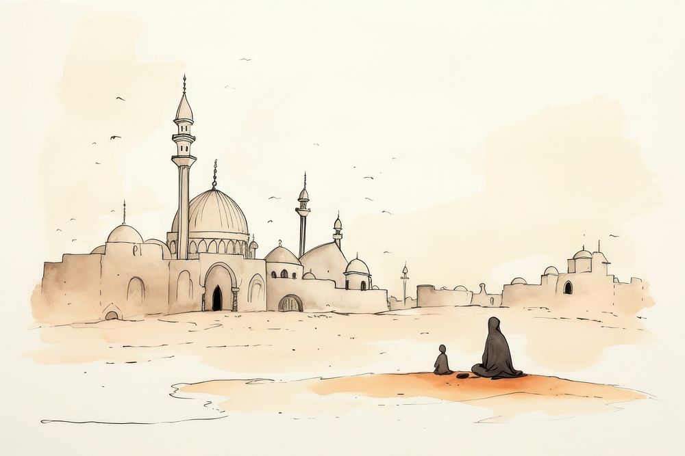 Muslim tradition sketch architecture building. AI generated Image by rawpixel.