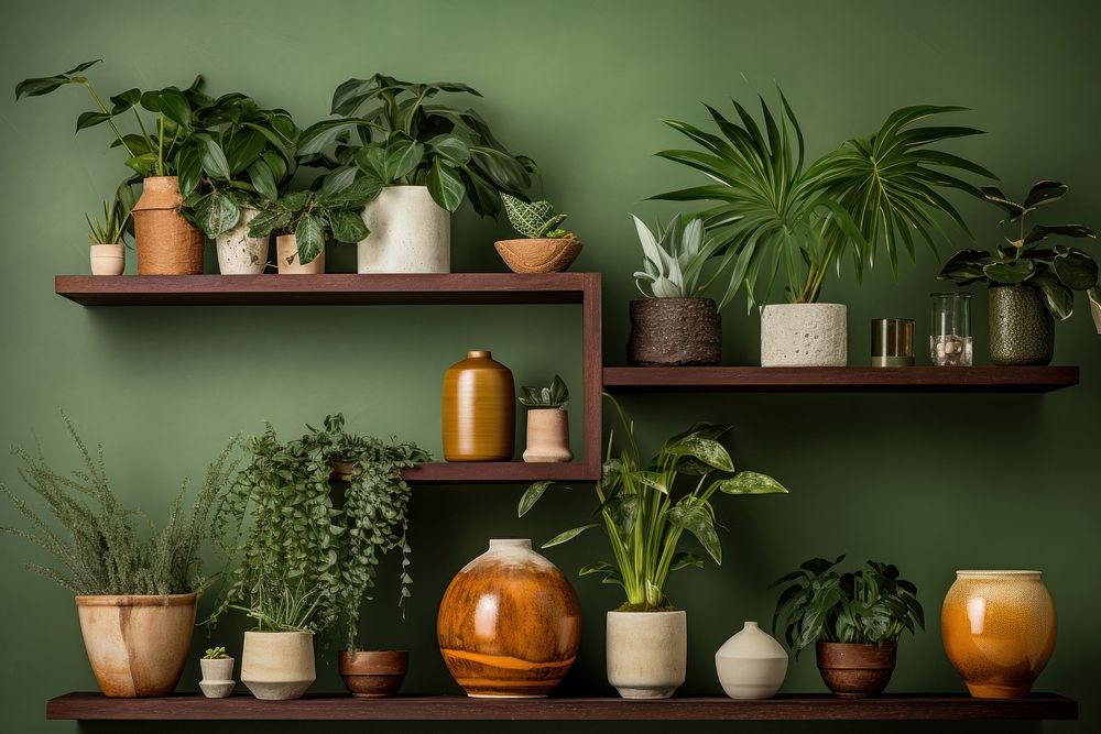 Potting a growing shelf with potted plants nature arrangement houseplant. AI generated Image by rawpixel.