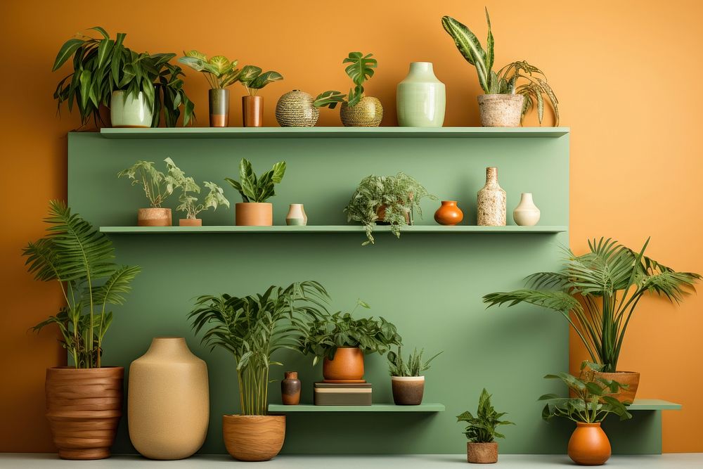 Potting a growing shelf with potted plants nature arrangement terracotta. AI generated Image by rawpixel.