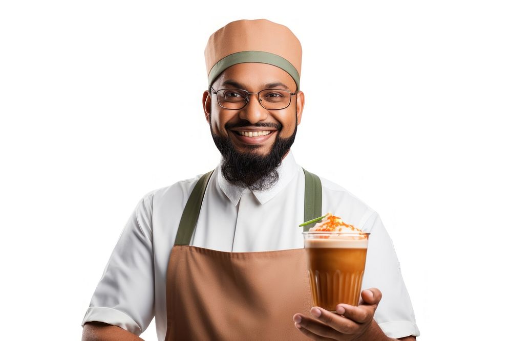 Teh tarik holding adult chef. AI generated Image by rawpixel.
