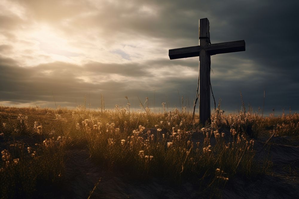 Cross in a field cross landscape outdoors. AI generated Image by rawpixel.