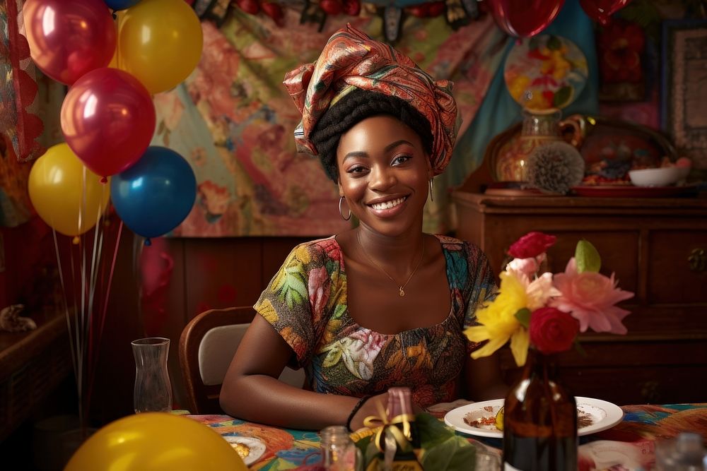 African woman on a birthday balloon adult smile. AI generated Image by rawpixel.