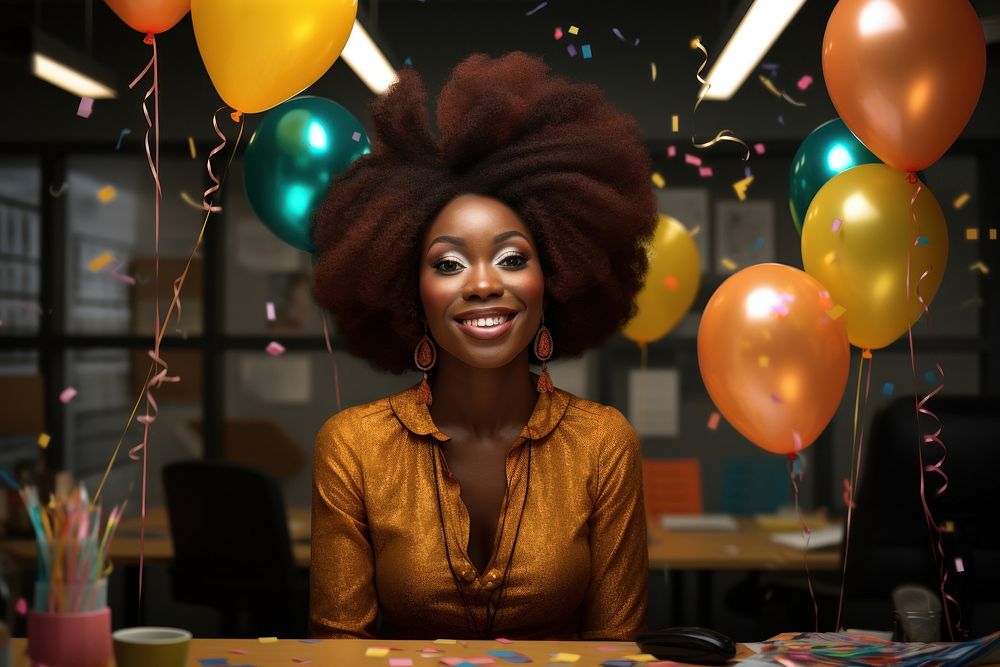 African woman on a birthday portrait balloon adult. AI generated Image by rawpixel.