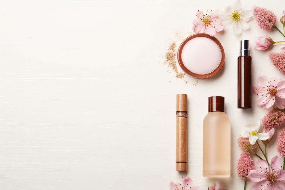 Beauty products cosmetics bottle flower. AI generated Image by rawpixel.