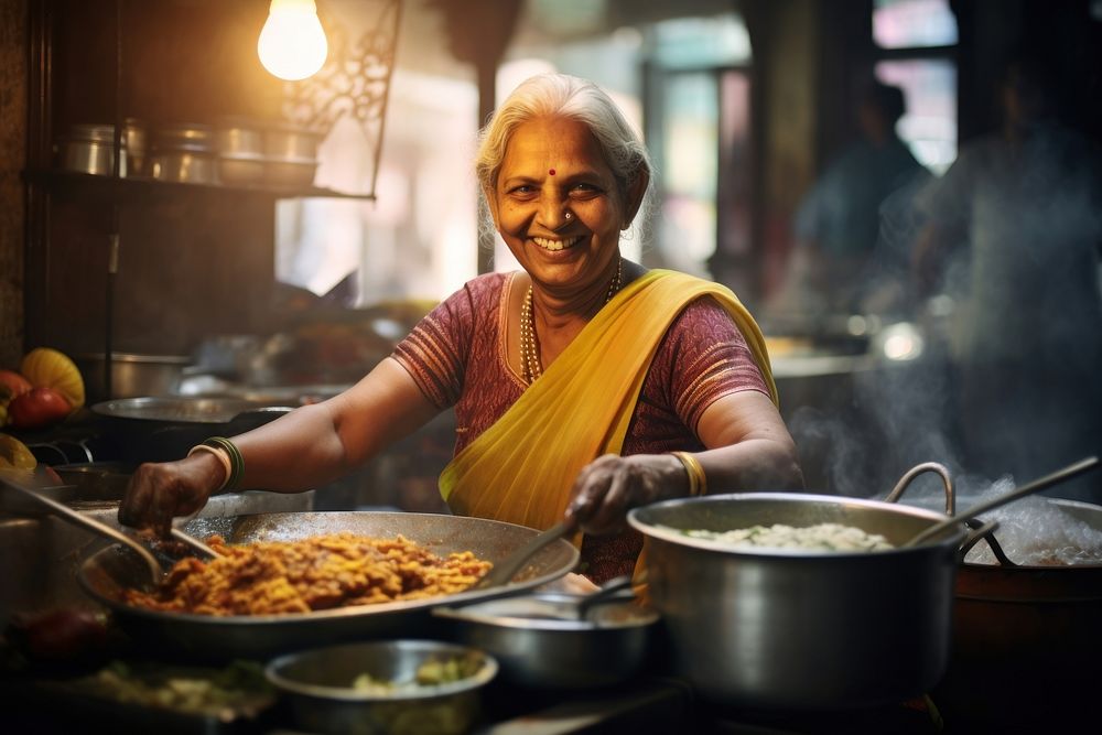 Indian senior women cooking south asian food adult street food. AI generated Image by rawpixel.