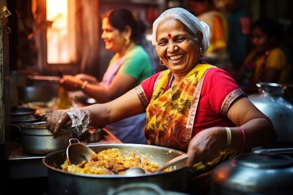 Indian senior women cooking south asian food adult street food. AI generated Image by rawpixel.