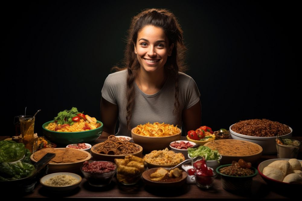 Latina brazilian woman food dinner supper. AI generated Image by rawpixel.