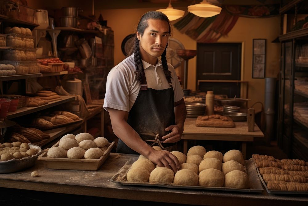 Native american man bakery working bread. AI generated Image by rawpixel.