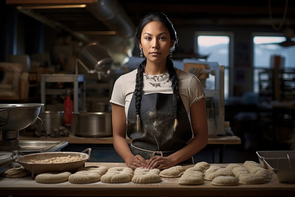 Native american woman working bakery bread. AI generated Image by rawpixel.
