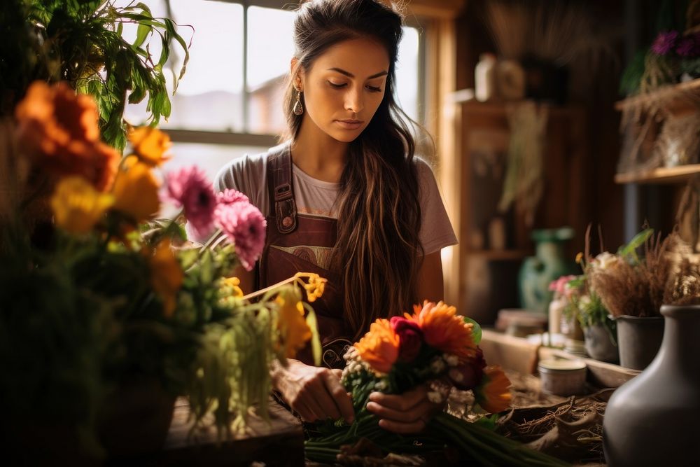Native american woman working flower plant. AI generated Image by rawpixel.