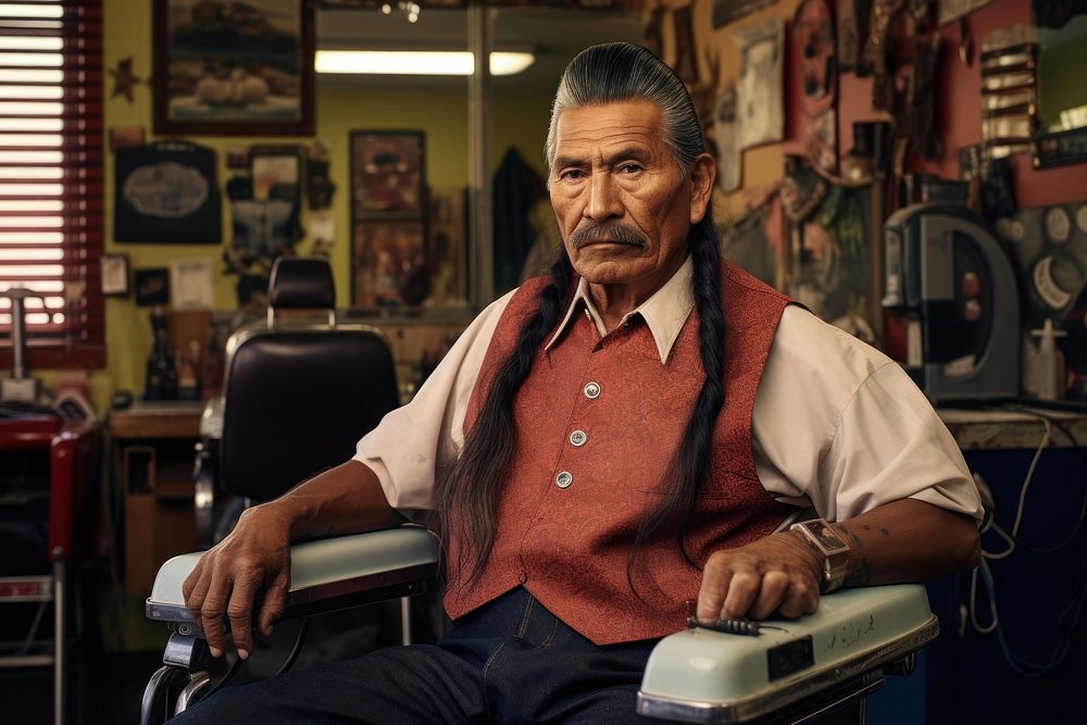 Senior native american man adult barbershop wristwatch. AI generated Image by rawpixel.