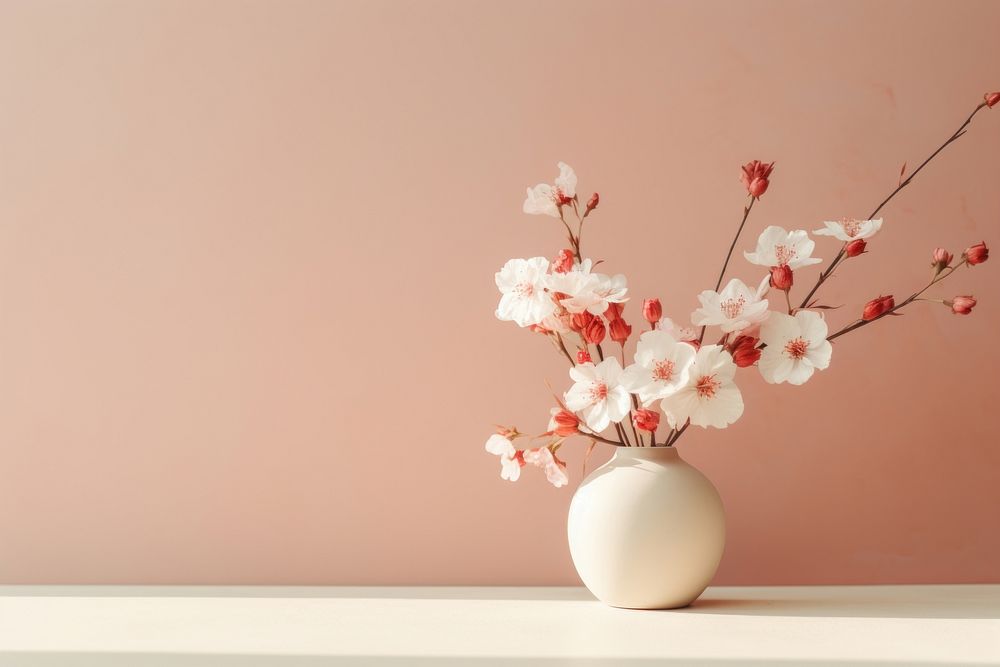 Aesthetic ceramic flowers blossom plant copy space. AI generated Image by rawpixel.