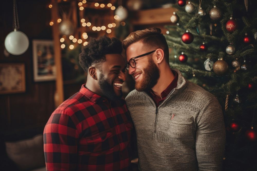 Lgbt couple christmas portrait adult. AI generated Image by rawpixel.