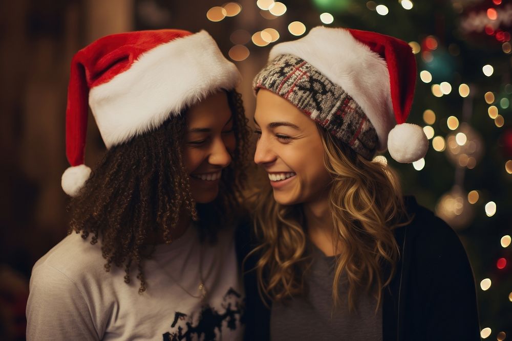Lgbt couple christmas laughing adult. AI generated Image by rawpixel.