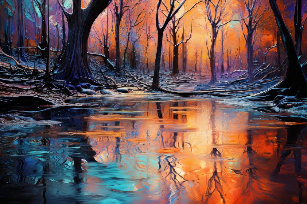 Multicolor reflections outdoors painting nature. AI generated Image by rawpixel.