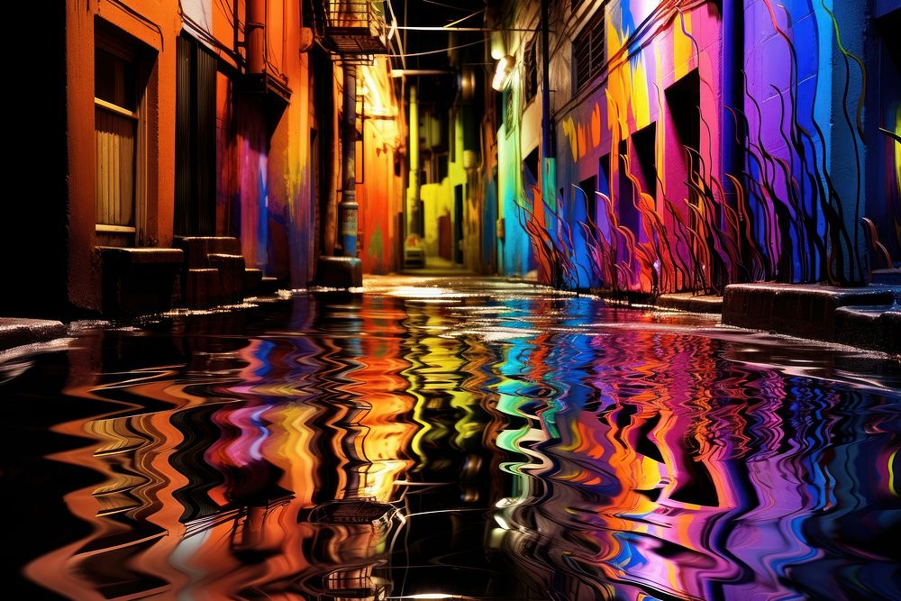 Multicolor reflections outdoors street alley. AI generated Image by rawpixel.