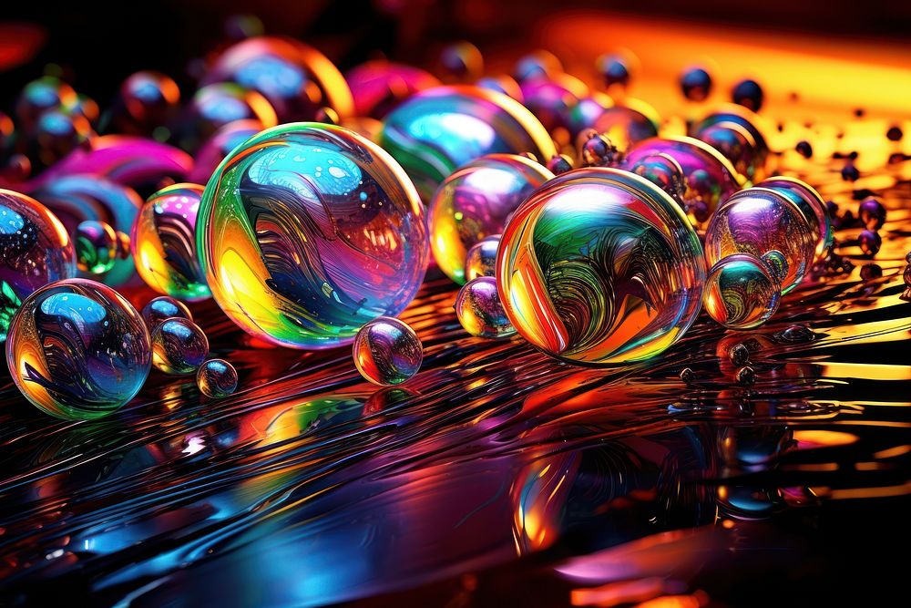 Multicolor reflections effect sphere illuminated backgrounds. AI generated Image by rawpixel.