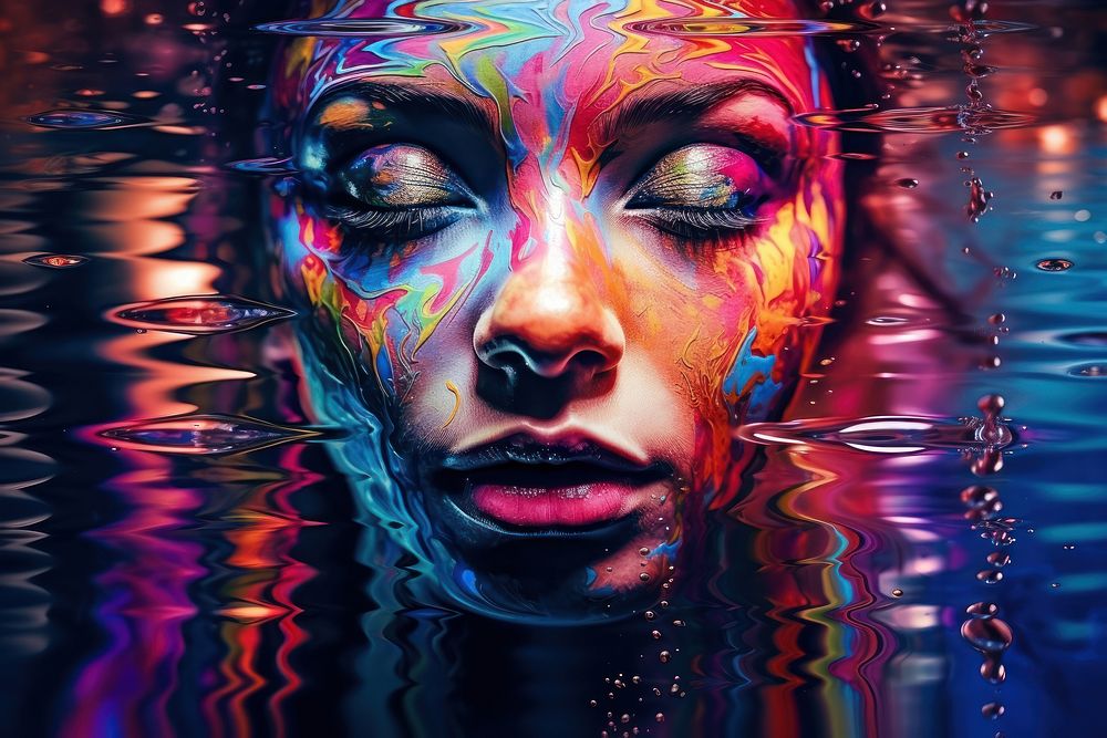 Multicolor reflections effect portrait painting photo. AI generated Image by rawpixel.