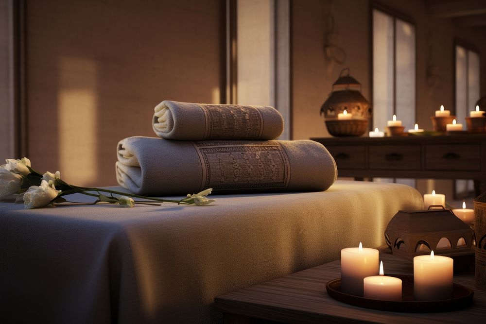 Spa amenities furniture candle light. AI generated Image by rawpixel.