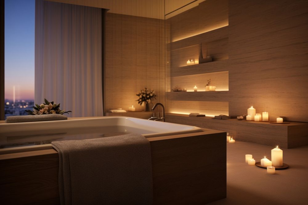 Spa amenities lighting bathtub candle. AI generated Image by rawpixel.