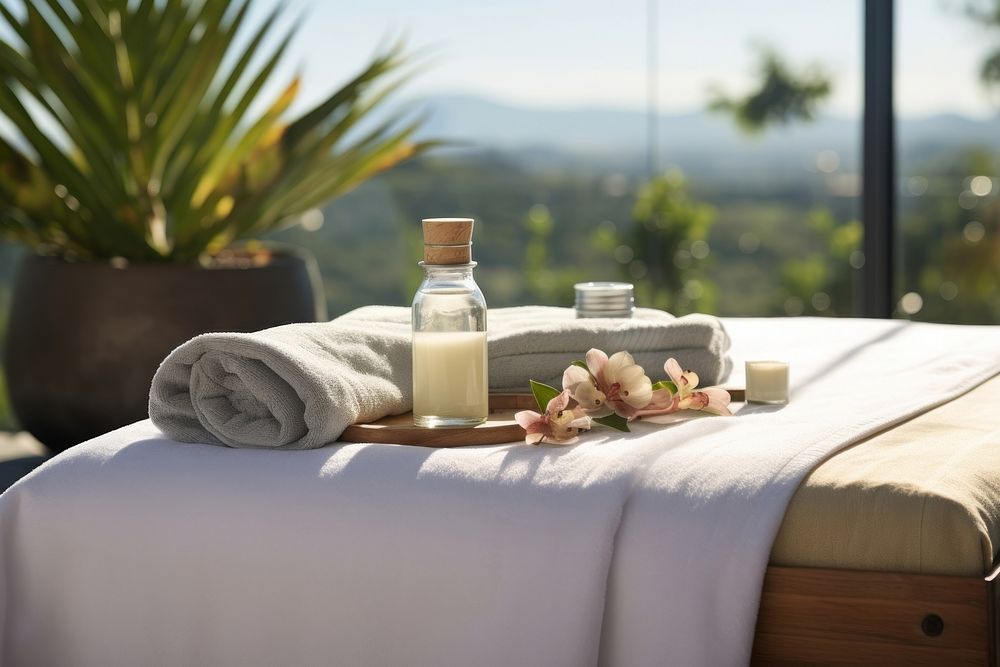 Spa amenities drink tranquility comfortable. AI generated Image by rawpixel.
