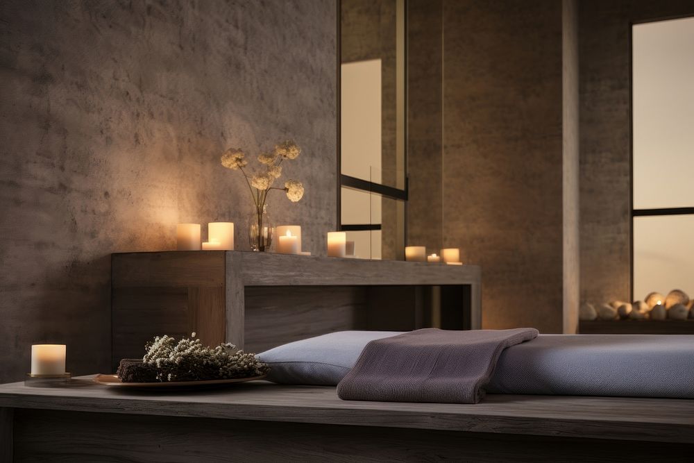 Spa amenities room bed furniture. AI generated Image by rawpixel.