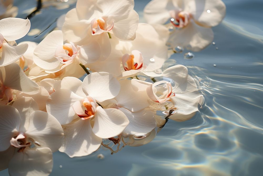 White orchid underwater outdoors blossom. AI generated Image by rawpixel.