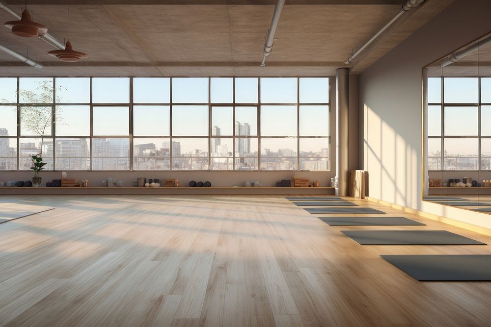 Yoga studio room architecture flooring building. AI generated Image by rawpixel.