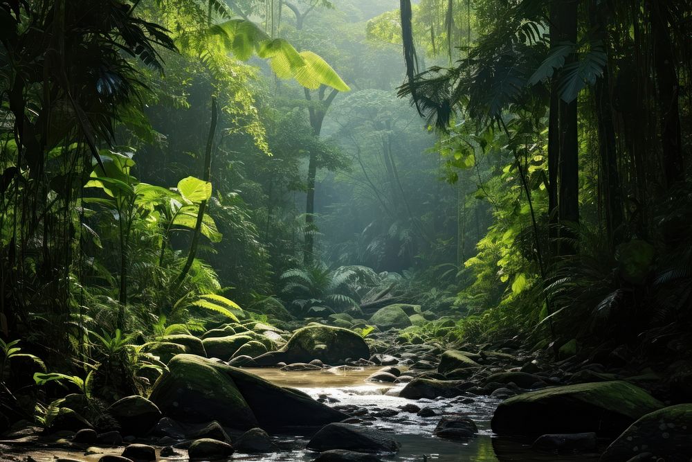 Tropical green forest land vegetation landscape. AI generated Image by rawpixel.