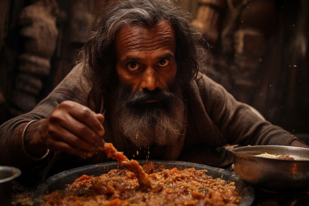 South Asian Saint eating adult food. AI generated Image by rawpixel.