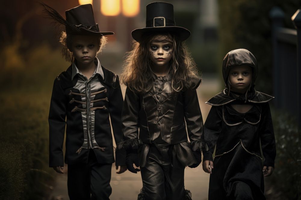 Three halloween kids costume adult child. AI generated Image by rawpixel.