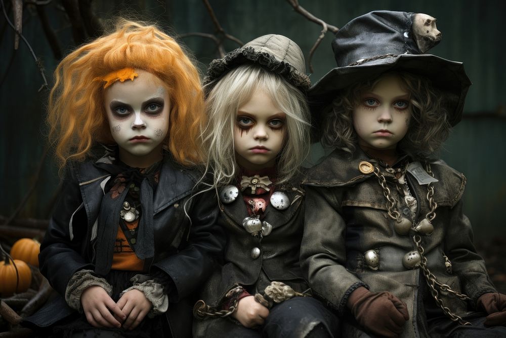 Three halloween kids costume representation celebration. AI generated Image by rawpixel.