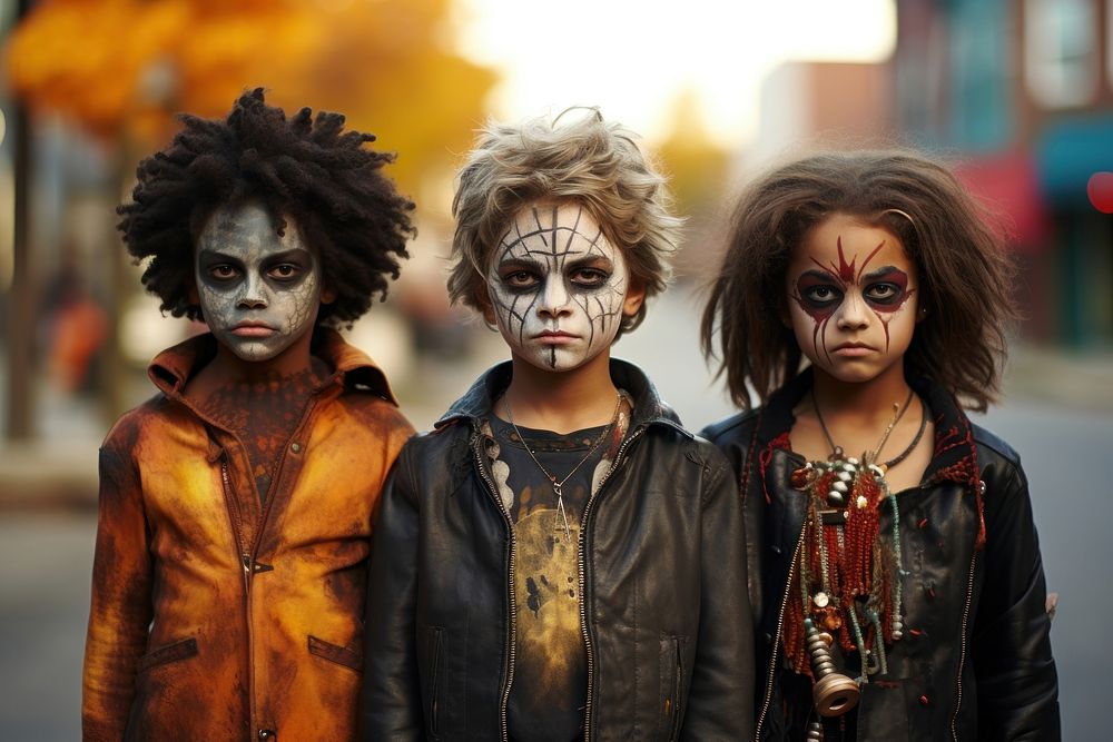 Photography of three halloween kids adult togetherness architecture. AI generated Image by rawpixel.