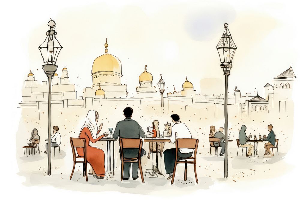 Ramadan dates sketch architecture building. AI generated Image by rawpixel.
