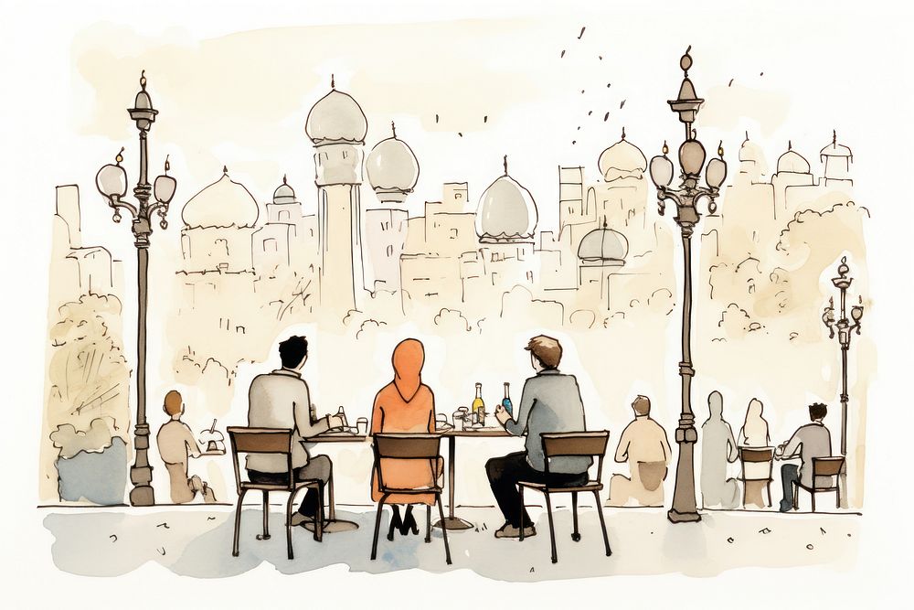 Ramadan dates sketch architecture furniture. AI generated Image by rawpixel.