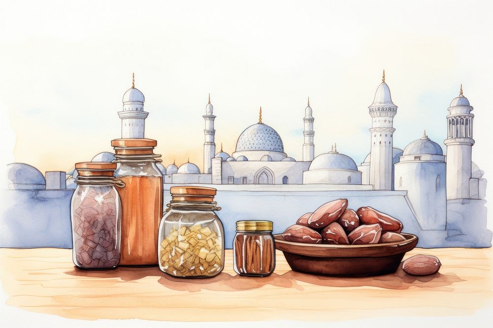 Ramadan dates architecture building cartoon. AI generated Image by rawpixel.