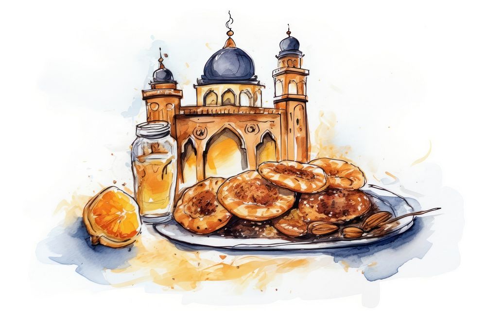 Ramadan food sketch painting cartoon. AI generated Image by rawpixel.