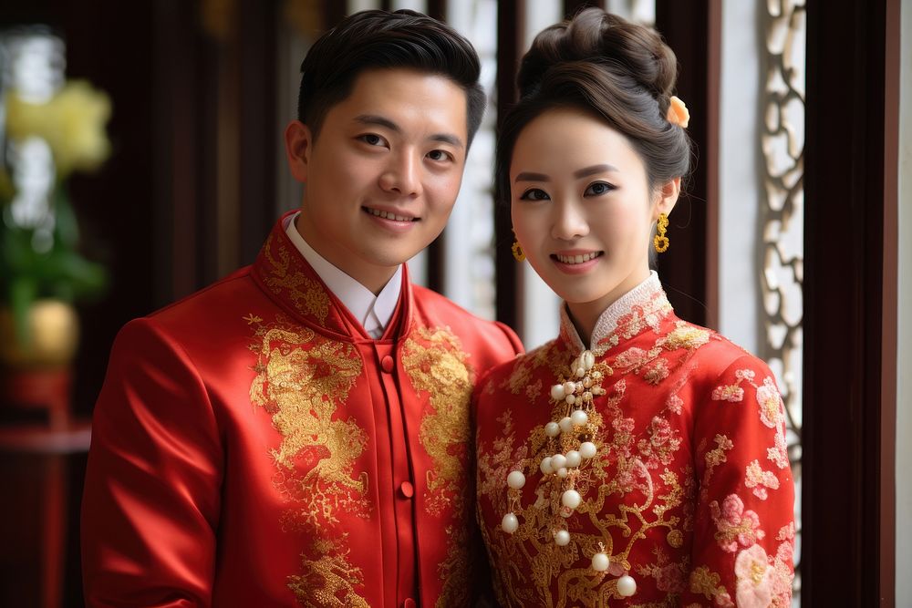 Chinese couple wedding adult bride. AI generated Image by rawpixel.