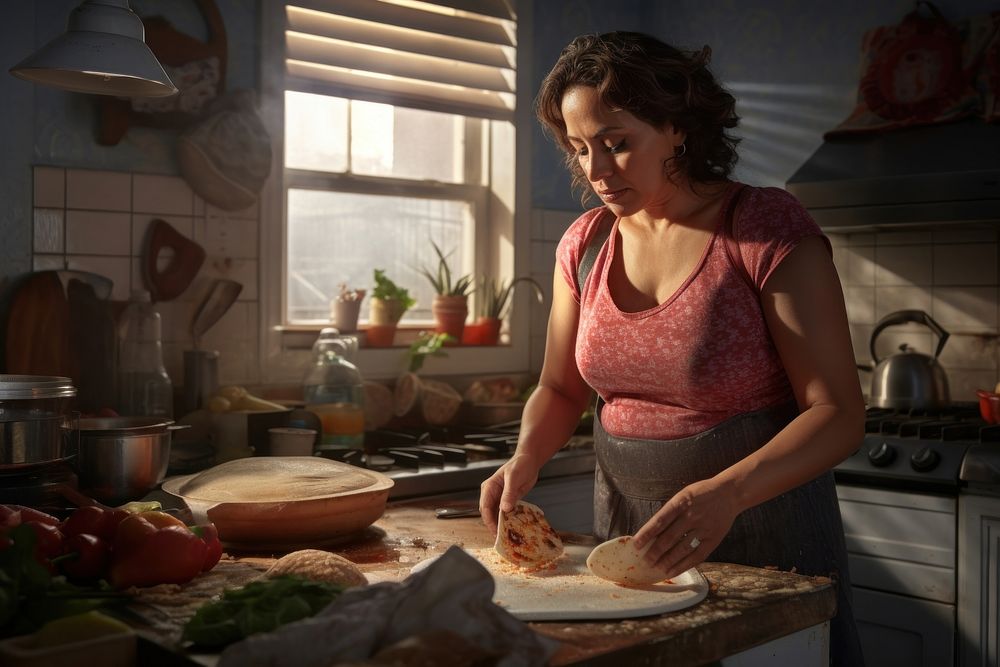 Hispanic 45 year-old mother food cooking adult. AI generated Image by rawpixel.