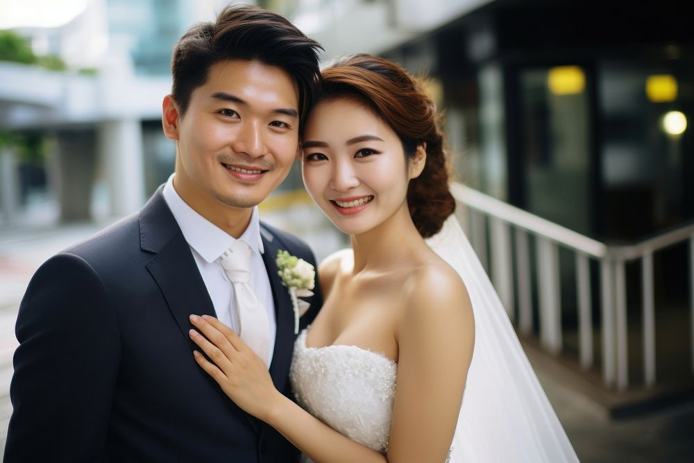 Hong Konger couple in wedding portrait fashion dress. AI generated Image by rawpixel.