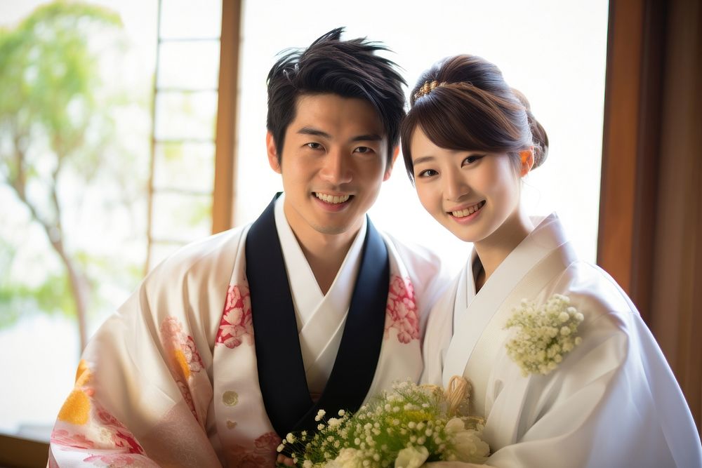 Japanese couple in wedding tradition flower bride. AI generated Image by rawpixel.
