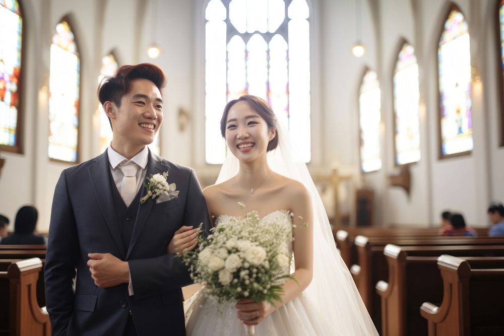 Korean couple in wedding flower dress bride. AI generated Image by rawpixel.