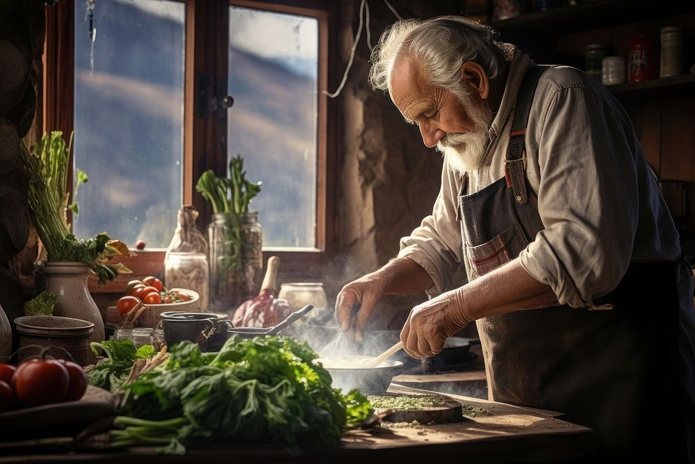 Latin old man food cooking adult. AI generated Image by rawpixel.